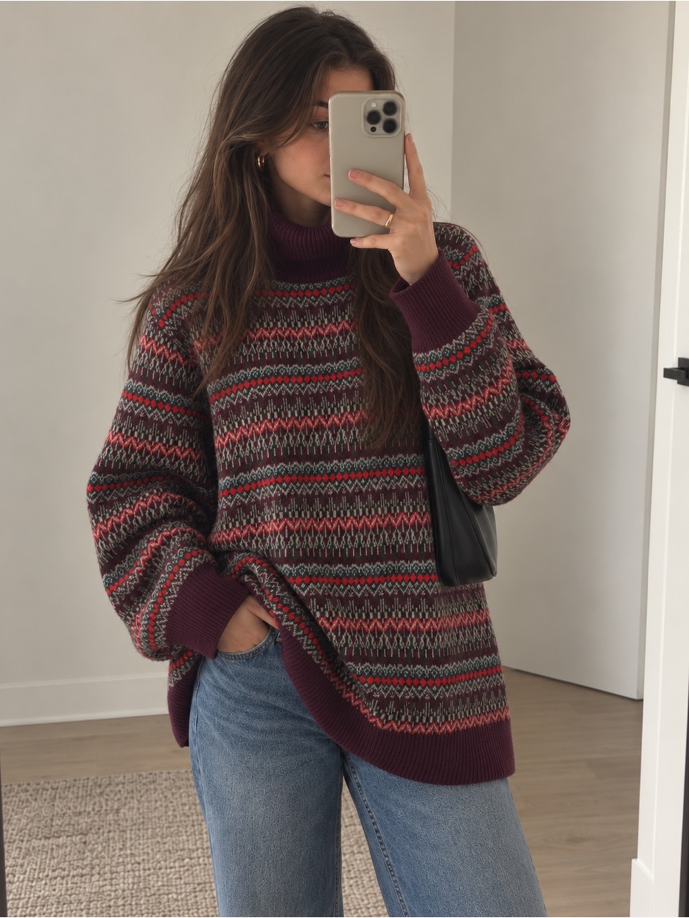 L.L.Bean Fair Isle Cashmere Blend Turtleneck Sweater - XL